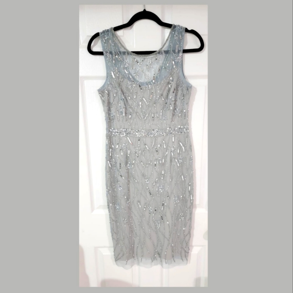 Adrianna Papell Beaded Mini Cocktail Dress (Blue Mist)